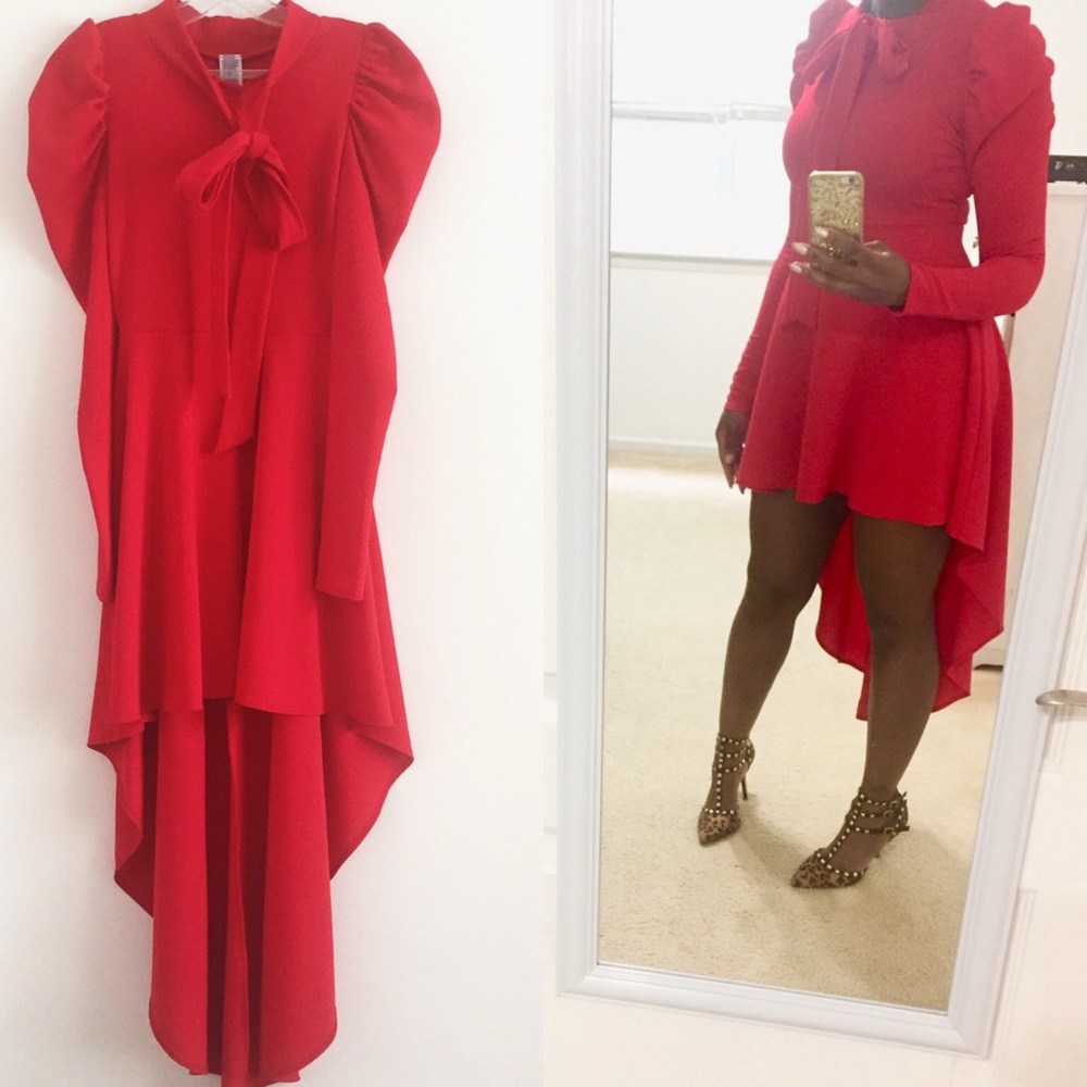 🆕  Long Sleeve Capped Shoulder High Low Dress